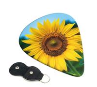 Beutiful Sunflower Guitar Picks 6 Pack with Leather Guitar Pick Holder Keychain, Plectrum Key Fob Cases Bag, Abstract Art Plectrum for Acoustic Electric Guitar, Ukulele 0.46mm
