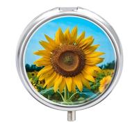 Beutiful Sunflower Pill Box 3 Compartment Portable Round Pill Organizer Leak-Proof Lightweight Daily Compact Travel Pill Case for Vitamins Supplements Medication