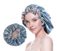 Beutyme Silk Bonnet for Sleeping Satin Bonnets Double Layer Reversible Hair Cap Bonnet for Women Long Curly Braid Hair (Dusty Blue)