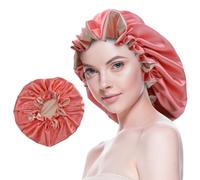 Beutyme Silk Bonnet for Sleeping Satin Bonnets Double Layer Reversible Hair Cap Bonnet for Women Long Curly Braid Hair, Coral, M/L