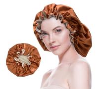 Beutyme Silk Bonnet for Sleeping Satin Bonnets Double Layer Reversible Hair Cap Bonnet for Women Long Curly Braid Hair (Copper)