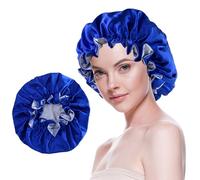 Beutyme Silk Bonnet for Sleeping Satin Bonnets Double Layer Reversible Hair Cap Bonnet for Women Long Curly Braid Hair (Blue, Medium)