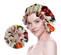 Beutyme Silk Bonnet for Sleeping Satin Bonnets Double Layer Reversible Hair Cap Bonnet for Women Long Curly Braid Hair (Floral 2)
