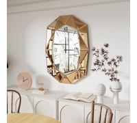 Beveled glass wall clock mirror: Aesthetic Artistic Look Hanging Clock Mirrors 100 x 72cm Irregular Beveled Mirrored Wall Clock with Roman Numeral Decor Entryway Mirror for Living Room,Tawny Brown