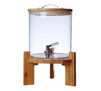 Beverage Dispenser with Stainless Steel Spigot,Glass Drink Dispenser for Fridge,Glass Jar Beverage Dispenser with Stand for BBQ,Picnic,Pool Party and Social Events,Faucet+Base,5L