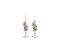 Beverage Drink Drop Dangle Earrings for Women - Martini, Margarita, Beer, Champagne, Wine Glass Bottle - Happy Hour Fashion - Cute - Fun - Beautiful Genuine Crystals - Gold Plated - with Gift Box