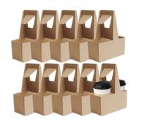 Beverage Holder Food Delivery Cup Holder with Handle - 10X Drink Bottle Carrier Boxes | Sturdy Cardboard Carrier, Wooden Bottle Carrier Boxes, 10 Pieces 2 Compartments Portable Coaster, Se référer au