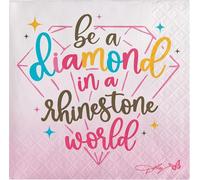 Beverage napkins - 5 x 5-48 Count, be a diamond in a rhinestone world print