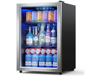 Beverage Refrigerator Cooler-120 Cans Freestanding Mini Fridge Cooler with Glass Door, Adjustable Shelves & Digital Temperature Display for Soda, Wine or Beer (Black, 3.2 Cu.Ft) (Silver 2.47 Cu.Ft)