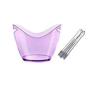 Beverage Tub 8 Liter Acrylic Ice Bucket with Tongs, Plastic Tub Oval Storage Buckets for 2 Wine or Champagne Bottles(Purple)