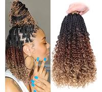 Beverlee 14 Inch Boho Braids - 128 Strands Pre-Looped Synthetic Crochet Hair for Black Women - Bohemian Messy Box Braids with Curly Ends