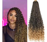 Beverlee 24 Inch 8 Packs Boho Braids Goddess Crochet Hair Bohemian Hippie Braids Braiding Hair Box with Curly Ends Messy Pre Looped Synthetic Crochet Hair for Black Women