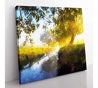 Beverley Brook River in London Modern Canvas Wall Art Print Ready to Hang, Framed Picture for Living Room Bedroom Home Office Décor, 50x50 cm (20x20 Inch)
