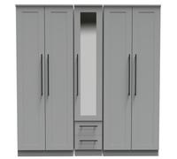 Beverley Grey 5 Door Tall Mirror Wardrobe