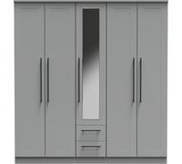 Beverley Ready Assembled Tall 5 Door 2 Drawer Mirror Wardrobe - Dusk Grey