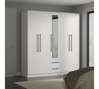 Beverley Ready Assembled Tall 5 Door 2 Drawer MirrorWardrobe - White Ash