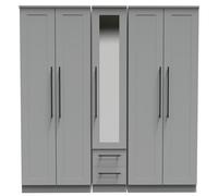Beverley Wardrobe - 5 Door - Tall Mirror - Grey