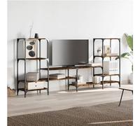 beverley wooden tv stand with 8 shelves in smoked oak