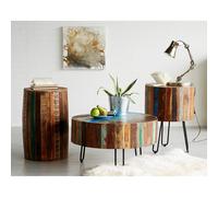 Beverly Drum Side Table Coffee End Bedside Lamp Reclaimed Rustic Solid Wood