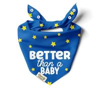 BeverlyPaws Funny Snap-On Dog Bandana for Small Medium Large Pets, Dogs Cats Adjustable Handkerchief Scarf for Girl & Boy, Cute Puppy Apparel & Accessories (Better Than A Baby, X-Large)