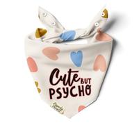BeverlyPaws Funny Snap-On Dog Bandana for Small Medium Large Pets, Dogs Cats Adjustable Handkerchief Scarf for Girl & Boy, Cute Puppy Apparel & Accessories (Cute But Psycho, Medium)