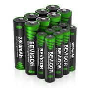 BEVIGOR 16 Pack AA AAA Rechargeable Batteries Set 8 x 2800mAh AA & 8 X 1100mAh AAA Batteries High Capacity, 1.2V Low Self-Discharge, PreCharged