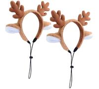Beviliu 2pack Dog Reindeer Antlers Headband, Brown Dog Christmas Antlers Costume for Medium Large Dogs Fluffy Elastic Pet Costume, Adjustable Deer Antlers for Dogs & Cats Halloween Party Birthday