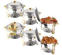 Beviliu 6.8 Litre Chafing Dish Buffet Set, 4 Pack 6QT Round Chafing Dishes & Food Warmers, Gold Chafing Dishe for Buffet, Stainless Steel Chafer for Catering Lid & Lid Holder, Food Warmers for Partie
