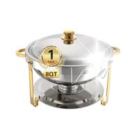 Beviliu 9 Litre Chafing Dish Buffet, 1 Pack 8QT Round Chafing Dishes & Food Warmers, Gold Chafing Dishe for Buffet, Stainless Steel Chafer for Catering Lid & Lid Holder, Food Warmers for Party