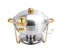 Beviliu Chafing Dish Buffet Set, 1 Pack 6.8 Litre Round Chafing Dishes & Food Warmers, Gold Chafing Dishe for Buffet, Stainless Steel Chafer for Catering Lid & Lid Holder, Food Warmers for Any Partie