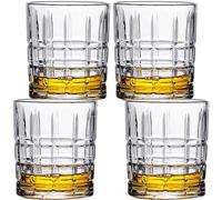 BEVKAF Crystal Whiskey Glasses, 320ml Set of 4 Lead Free Hand Blown Crystal, Perfect for Scotch, Bourbon, Manhattans, Old Fashioned's, Cocktail (Grid)