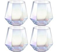 BEVKAF Diamond Whiskey Glasses, 300ml Whisky Glass, Water Juice Tumbler Tilted Scotch Glass (Set of 4 Upgraded)