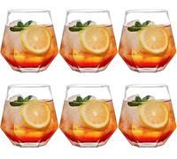 BEVKAF Diamond Whiskey Glasses, 300ml Whisky Glass, Water Juice Tumbler Tilted Scotch Glass (Set of 6 Clear)