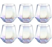 BEVKAF Diamond Whiskey Glasses, 300ml Whisky Glass, Water Juice Tumbler Tilted Scotch Glass (Set of 6 Updated)