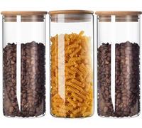BEVKAF Glass Storage Jars with Lids, High Borosilicate Glass Airtight Kitchen Food Canisters Cylinder Clear Seal Containers with Lid (3 * 950ML)
