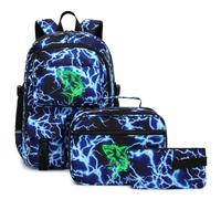 Bevkois Luminous School Backpack for Boys, 3pcs Cool Lightning Anime Kids Backpacks with Lunch Bag and Pencil Case