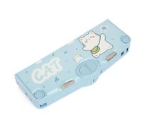Bevkois Multifunction Pencil Case for Kids Boys Girls, Cute Cartoon Pop Up Pencil Box with Sharpener, Scissors, School Supplies (Cat Blue)