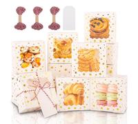 BEVOING 36 Pcs 6x6x3 Inches Christmas Cookie Boxes, White Bakery Boxes with Window Gold Foil Star 6 Inch Mini Cake boxes Small Treat Boxes for Cookies Pastry Dessert Cupcakes Candy Donut Packaging