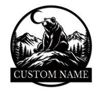 BEVUVA Personalized Custom Bear Metal Sign Wall Art,Personalized Bear Name Sign, Wildlife Metal Wall Decor, Cabin Wall Outdoor Sign (Style-8)
