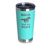 Bevvee Horses Keep Me Stable - Insulated Coffee Tumbler Cup with Sliding Lid - Stainless Steel Insulated Mug - Horse Themed Coffee Gifts - Teal
