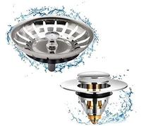 Bevy Designs Bathroom Sink Plug, Kitchen Sink Strainer | Universal Pop Up Sink Plugs Replacement, Bath Plug Push Style Stainless Steel Kitchen Sink Filter (Sink Plug + Strainer (Pack of 2))