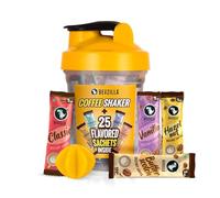 Bevzilla 25 Assorted Instant Coffee Sachets & Bottle Pack | 2g Coffee Each Pouch | BPA Free Shaker 500 Ml For Office, School, Gym, College | Perfact For Espresso, Latte, Cappuccino | Enjoy Hot & Cold