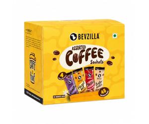 Bevzilla 48 Instant Coffee Powder Sachets (4 Flavours) - 96g | Hazelnut, Classic, Vanilla & Butterscotch Flavor | 12 pouches Each Flavour | Arabica Coffee | Perfect for Espresso, Latte,Cappuccino |
