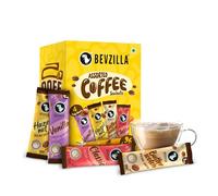Bevzilla 96 Instant Coffee Powder Sachets(4 Flavours) - 192 Grams | Hazelnut, Classic, Vanilla & Butterscotch | 24 pouches Each Flavour | Arabica Coffee | for Espresso, Latte,Cappuccino | Hot & Cold