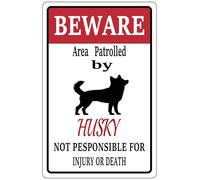 Beware Area Patrolled By Husky Sign Warning Husky Metal Signs For Bar Cafe Backyard Patio Outdoor Wall Decor 8x6 inches
