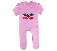 Beware Bats Halloween Statement Baby Romper Jumpsuit with feet, 0-3 Months, Pastel Pink