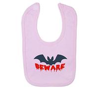 Beware Bats Halloween Statement Cotton Baby bib - Pastel Pink