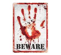 BEWARE - Bloody Hand Print - Medium Sticky Pads | Printed Metal Wall Sign Plaque