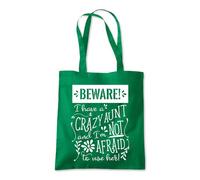 Beware Crazy Aunt Auntie Tote Shopping Bag 10 Litres Capacity 42 x 38cm