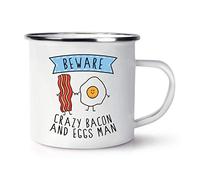 Beware Crazy Bacon and Eggs Man Enamel Mug Cup